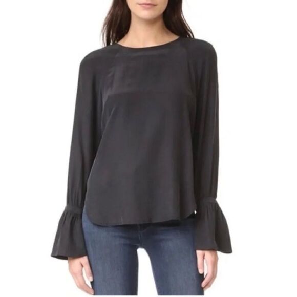 Frame Black Voluminous Tie Cuff Silk Top Blouse - Picture 1 of 10